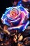 psychedelic iridescent colored rose, ai generated image