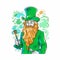 Psychedelic Leprechaun With Pipe Clipart - St. Patrick\\\'s Day Watercolor Illustration