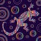Psychedelic lizard with many ornaments, bright rainbow color gradient