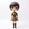 Psychedelic Manga Style Female Doll In Brown Dress