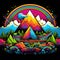 a psychedelic mountain landscape with a rainbow in the sky