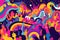 Psychedelic Music Festival with Vibrant Crowds isolated vector style illustration