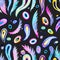 Psychedelic pattern with colorful watercolor abstract shapes. Bright funky hand drawn texture.