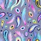 Psychedelic pattern with colorful watercolor abstract shapes. Bright funky hand drawn texture.