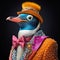 Psychedelic Penguin: A Surreal Celebrity Portrait In Dark Orange And Aquamarine