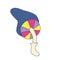 Psychedelic rainbow fungus mushroom icon. 1970 style hippie pale toadstool or amanita mushroom. Simple doodle trippy sketch