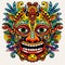 Psychedelic Realism: Ancient Mexican Culture Cartoon Mask With Dayak Art Influence