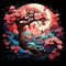 psychedelic rendition of a Cherry Blossom, with glowing petals, intricate details, and combines fluorescent colors by AI generated