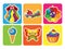 Psychedelic retro stickers in cartoon style. Set of retro elements in funky, hippie style. Rainbow, mushrooms, eyes