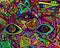 Psychedelic shamanic variegated eyes crazy patterns. Fantastic art with decorative eyes