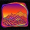 Psychedelic surreal landscepe with colorful mountains, isolted in space and stars bacground. Retro hippie style.