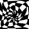 Psychedelic twisted abstract ornament, divided into black and white squares. Decorative illusion surreal background