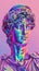 Psychedelic visual trends: surreal antique greek god sculpture, roman column, statues, vibrant neon colors, creating a