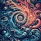 Psychedelic water wave pattern with swirling shapes, photoreal