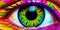 Psychedelic wildly colored eye painting, AI image