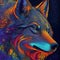 psychedelic wolf face portrait