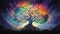 Psychedelic Yggdrasil An Illuminated Tree of Life in Vibrant Hues Symbolising Life. Generative AI