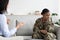 Psychological Assistance. Black Military Woman With Depression Having Counseling Session With Therapist