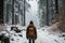 Psychological depth lone traveler navigates the impact of snow covered forest