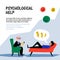 Psychological help. Doctor and patient, a man lying on sofa and talking to therapist. Web banner on theme of psychology