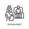 Psychological help flat line icon. Vector illustration psychiatric care. Patient sits in a chair at a psychologist