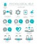 Psychological help. Set of silhouette icons symbols for psychology counseling, consulting, psychotherapy. Color block. Flat design