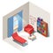 Psychologist cozy office with couch and armchair