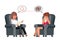 Psychologist depression consultation advice patient sitting talking character flat design vector illustration