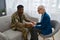 Psychologist giving support to soldier during therapy