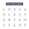 Psychologist line vector icons and signs. Analyst, Therapist, Psychiatrist, Clinical, Psychoanalysis, Behavior, Mental