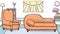 Psychologist therapy room with armchair and couch â€“ cartoon