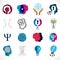 Psychology, brain and mental health vector conceptual icons or l