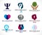 Psychology, brain and mental health vector conceptual icons or logos set. Relationship and gender psychology problems and