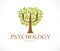 Psychology concept vector logo or icon created with Greek Psi symbol as a green tree with leaves, mental health