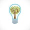 Psychology concept vector logo or icon created with Greek Psi symbol as a tree with leaves inside of idea light bulb, mental