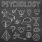 Psychology hand drawn doodle set and typography on chalkboard ba