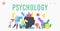 Psychology Landing Page Template. Tiny Psychologist Doctor Characters Setup Colorful Puzzle Pieces on Huge Human Head
