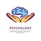 Psychology logo design with open hand palms with human brain