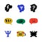 Psychology. Psychological counseling icons. Psychology, brain and mental health vector icons set on white background