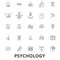 Psychology, psychologist, counseling, test, therapy, brain, sociology, mind line icons. Editable strokes. Flat design