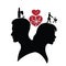 Psychology of relations. Silhouette of man and woman.