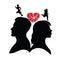 Psychology of relations. Silhouette of man and woman.