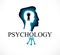 Psychology vector logo created with man head profile and little child boy inside with keyhole, inner child as a key to human