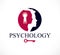 Psychology vector logo created with woman head profile and little child girl inside with keyhole, inner child, a key to human