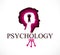 Psychology vector logo created with woman head profile and little child girl inside with keyhole, inner child, a key to human ind