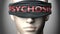 Psychosis can make things harder to see or makes us blind to the reality - pictured as word Psychosis on a blindfold to symbolize