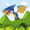 Pterosaur flying over the mountains