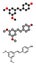 Pterostilbene molecule. Stylized 2D renderings and conventional skeletal formula