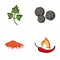 Ptrushka, black pepper, paprika, chili.Herbs and spices set collection icons in cartoon style vector symbol stock