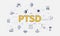 ptsd military trauma stress concept with icon set with big word or text on center